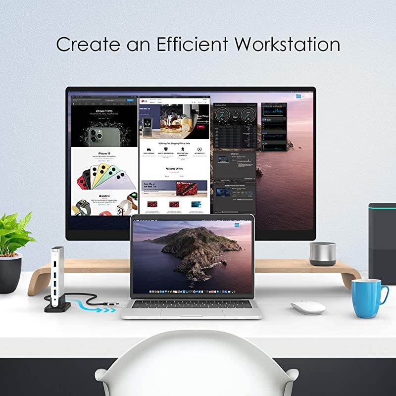 USB C Docking Station with 100W Power PassThrough 4K HDMI Gigabit Ethernet USB 30 USB 20 and Aux Adapter Compatible 20202016 MacBook Pro New Mac AirSurface More CBD53 Silver