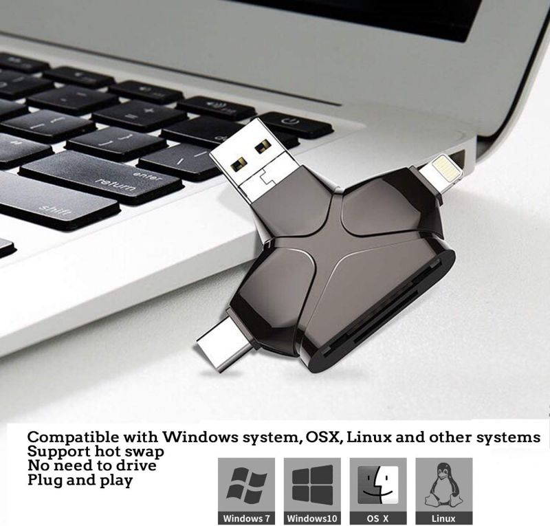 SD/Micro sd Card Reader,4in1Micro SD TF Card Reader + USB OTG to USB 3.0 Adapter +USB Type C Card Reader for iPhone/OTG Android/PCs and Notebooks Smartphones/Tablets with OTG Function