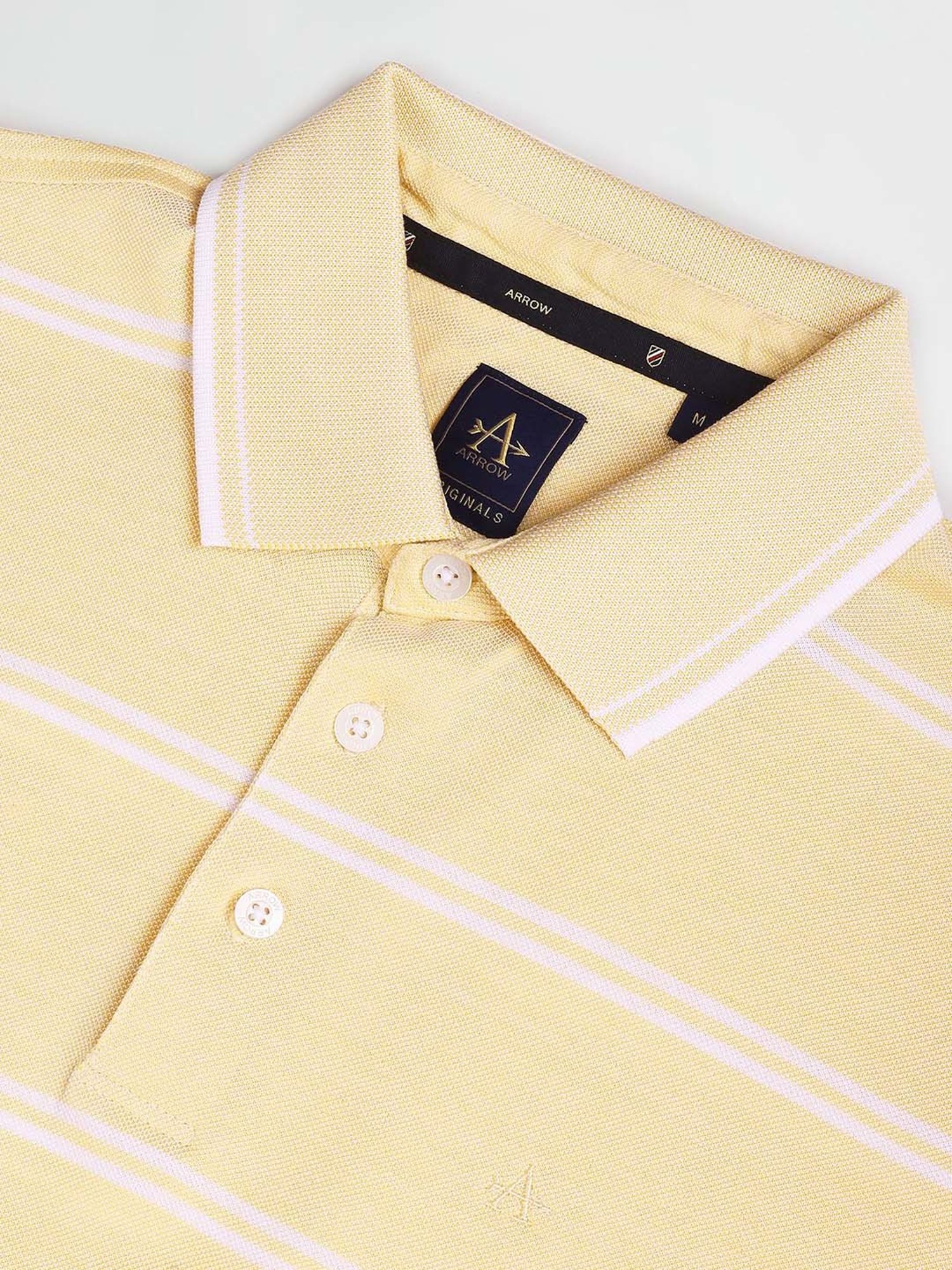 Arrow Yellow Regular Fit Striped Polo T-Shirt