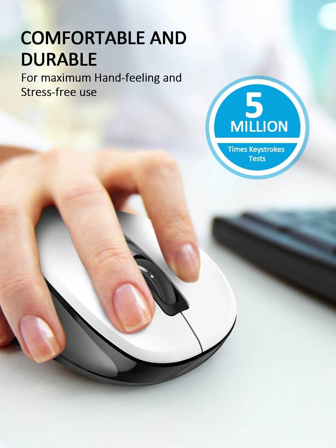 Wireless Mouse RATEL 2.4G Wireless Ergonomic Mouse Computer Mouse Laptop Mouse USB Mouse 6 Buttons with Nano Receiver 3 Adjustable DPI Levels Cordless Wireless Mice for Windows Mac (Black & White)