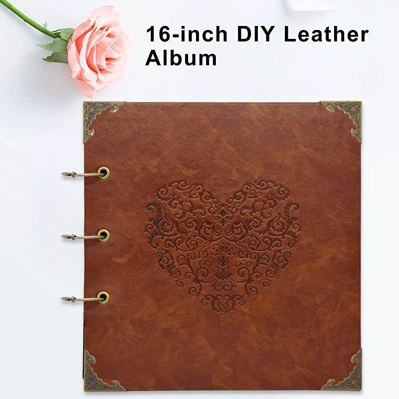 Scrapbook Photo Album Heart Scrapbook Album 10x10 50 Pages Hardcover Vintage Leather ThreeRing Binder Picture Booth Albums for Anniversary Wedding Guest Family Memory Travelling