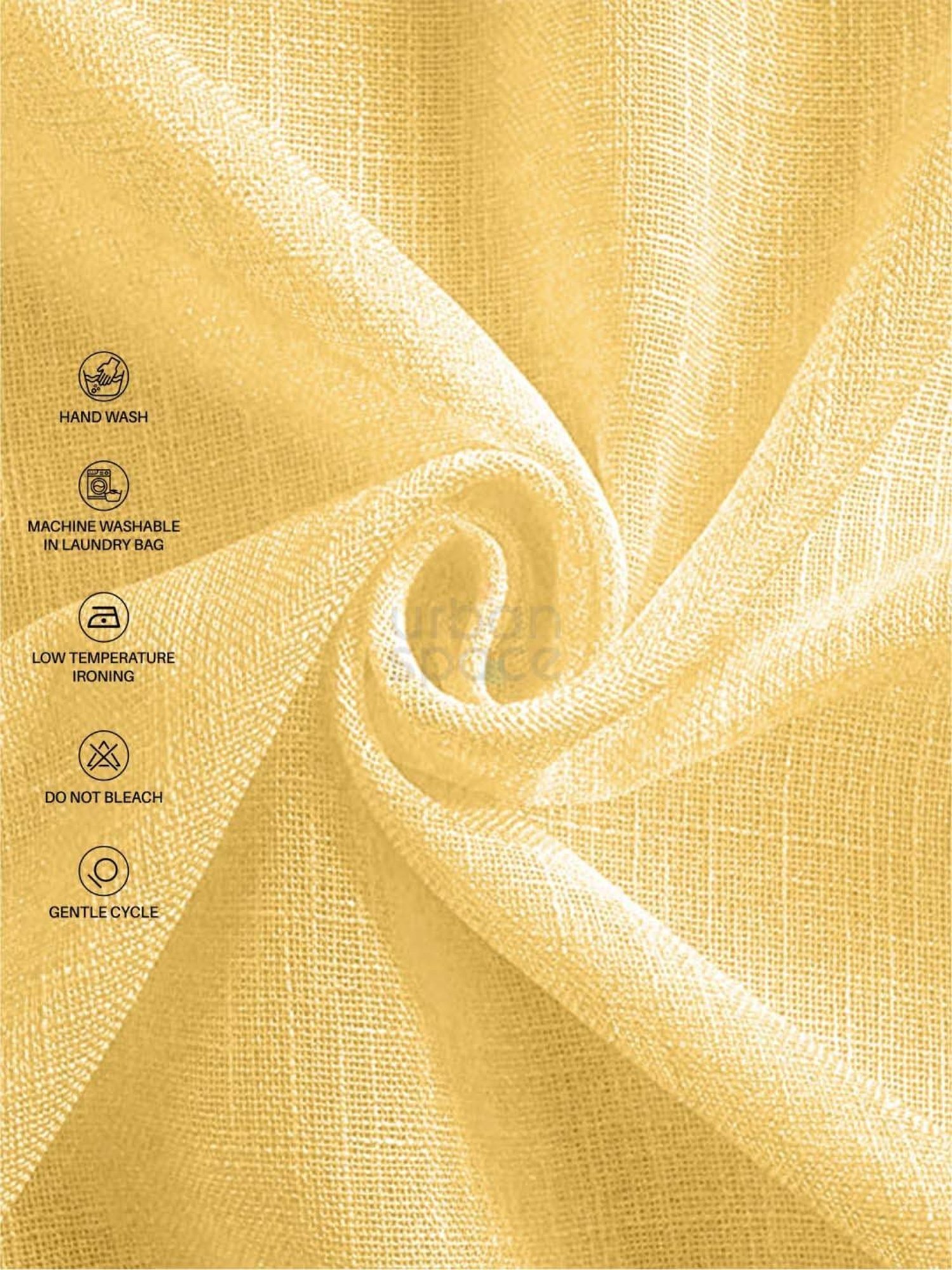 Urban Space Yellow Polyester Window Curtain With Tieback & Eyelet - Set of 2