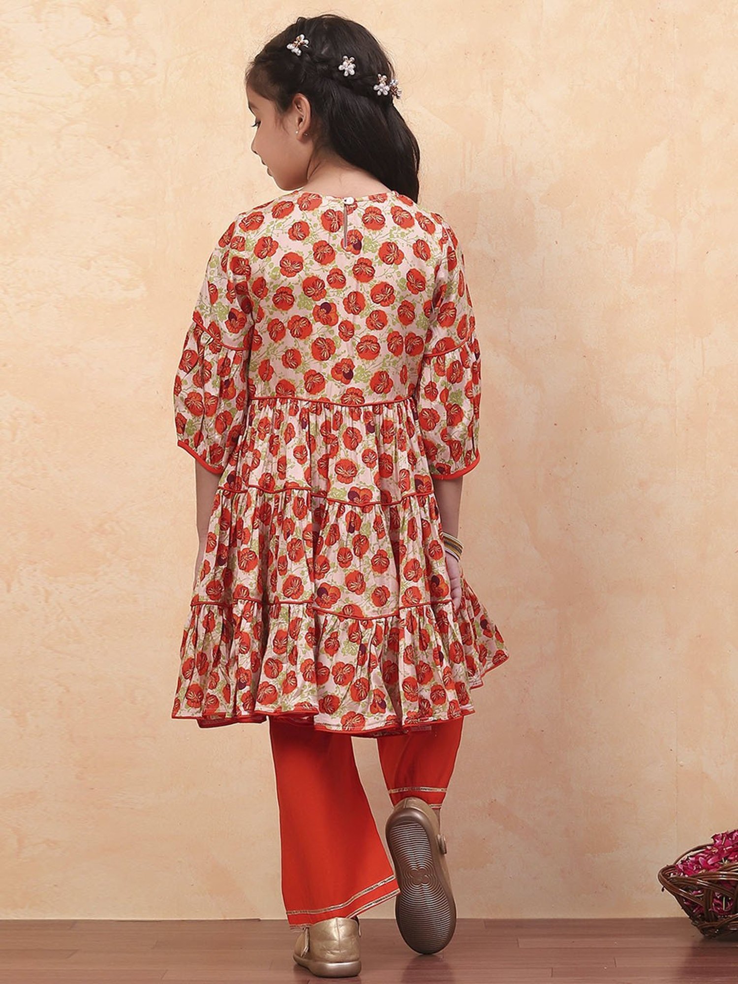 Biba Girls Orange Floral Print Suit Sets