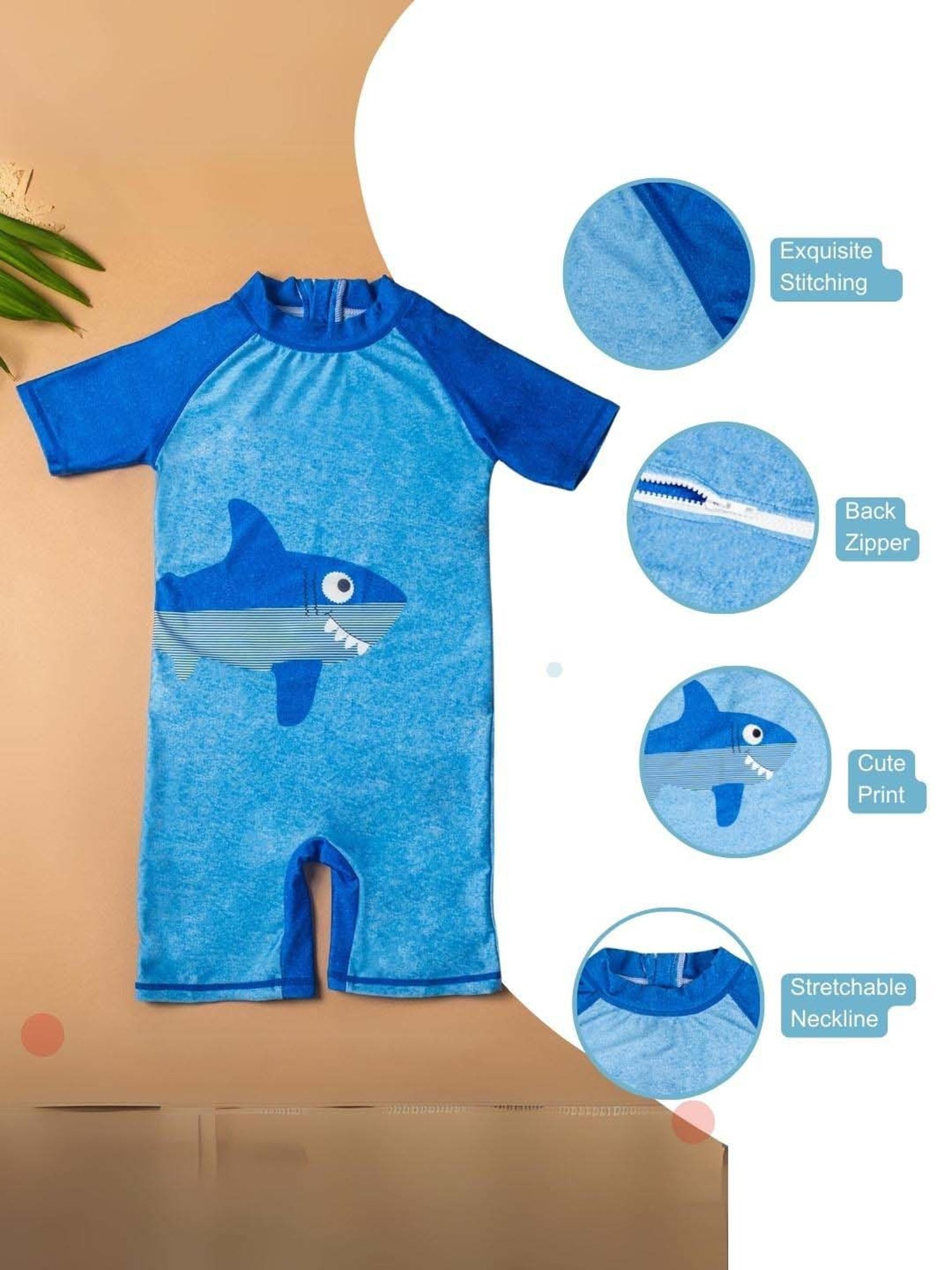Baby Moo Kids Blue Printed Swimming Costume