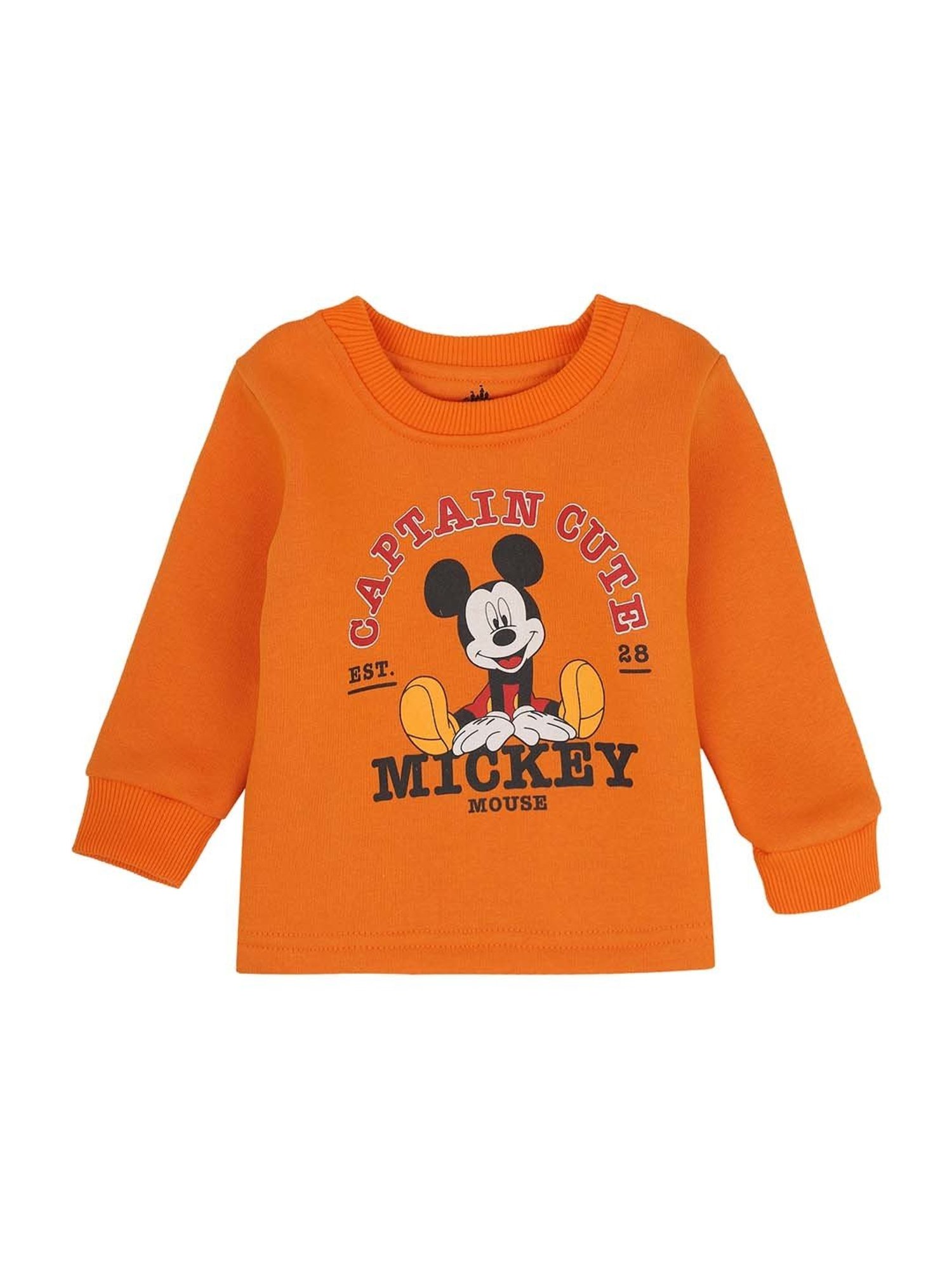 Bodycare Kids Orange Cotton Printed Full Sleeves Mickey & Friends Sweatshirt