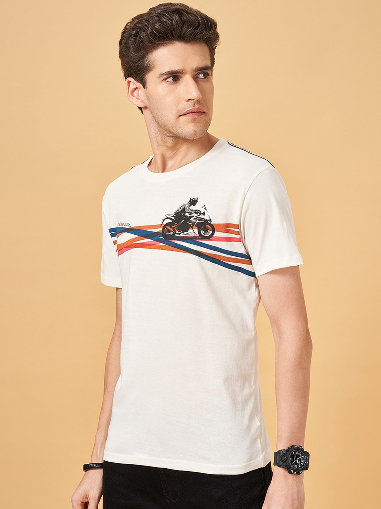 Sf Jeans By Pantaloons Off White Slim Fit T-Shirt