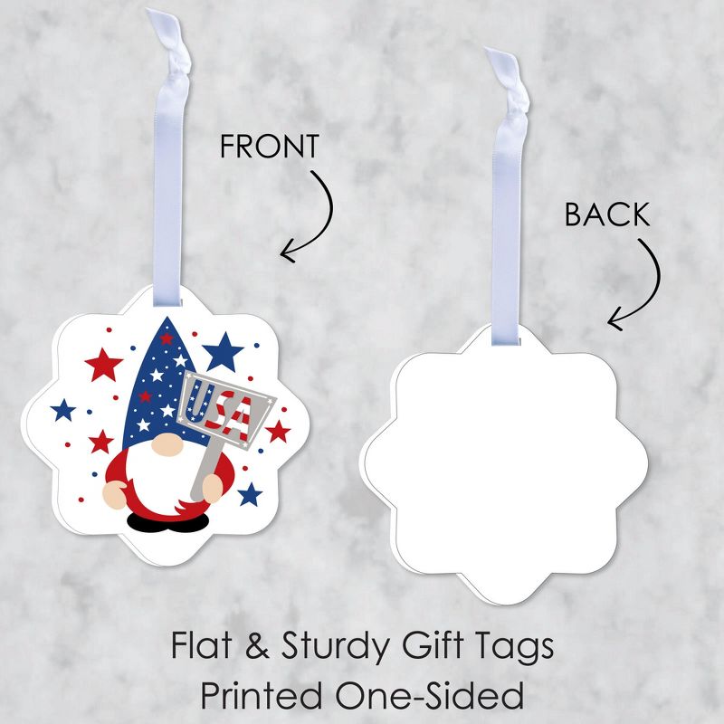 Big Dot of Happiness Patriotic Gnomes - Assorted Hanging Memorial Day, 4th of July and Labor Day Gnome Party Favor Tags - Gift Tag Toppers - Set of 12