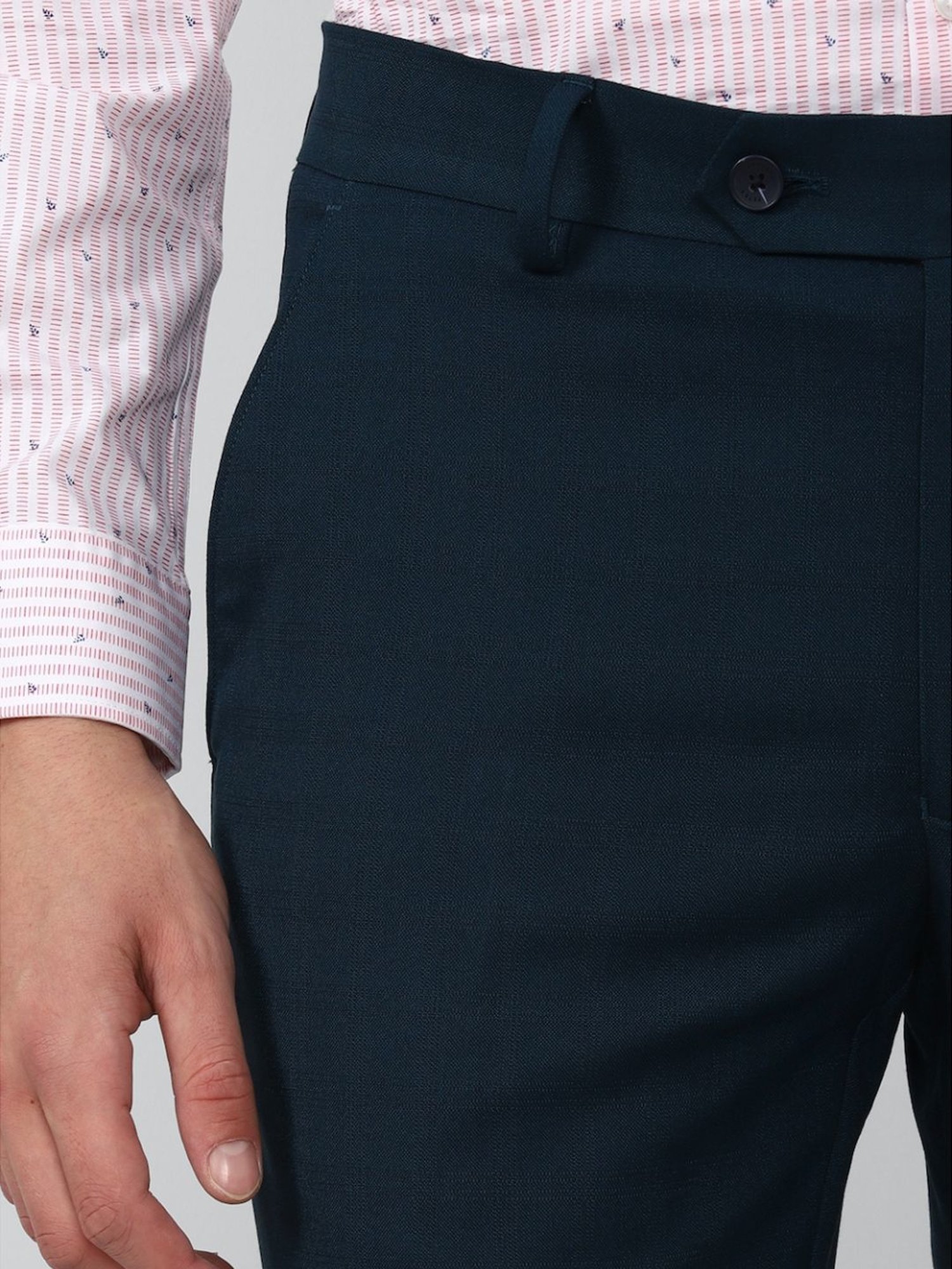 Peter England Elite Navy Slim Fit Checks Trousers