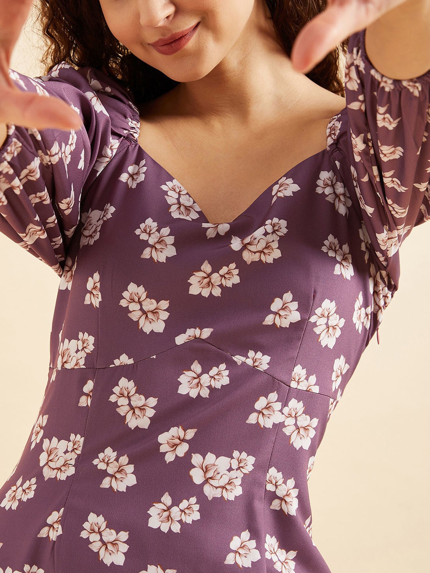 PANIT Purple Floral Print Ethnic Dress