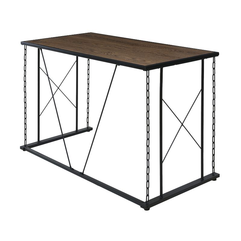 Folsom Ridge Writing Desk Black Steel Hickory Oak Wood Grain Finish Brown - OneSpace