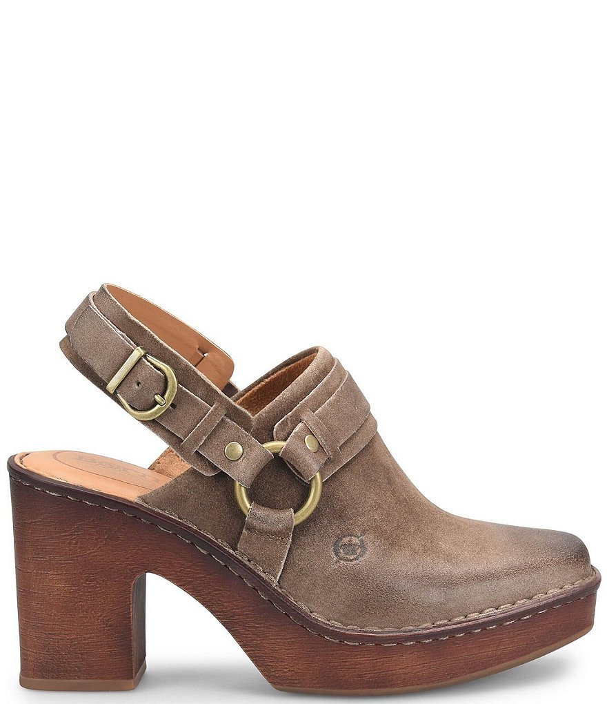 Born Hudson Distressed Suede Sling Strap Harness Clogs