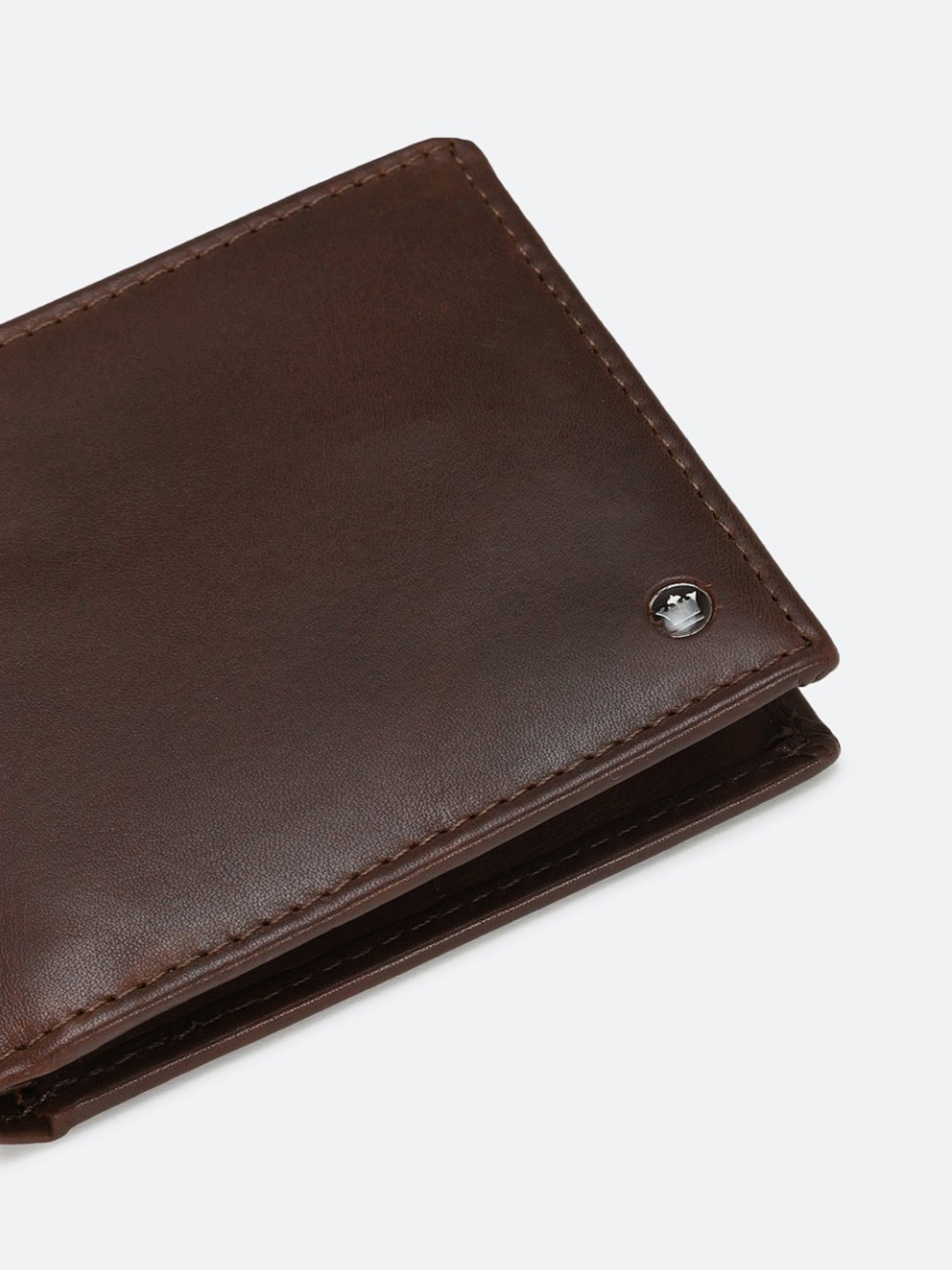 Louis Philippe Brown Leather Solid Bi-Fold Wallet