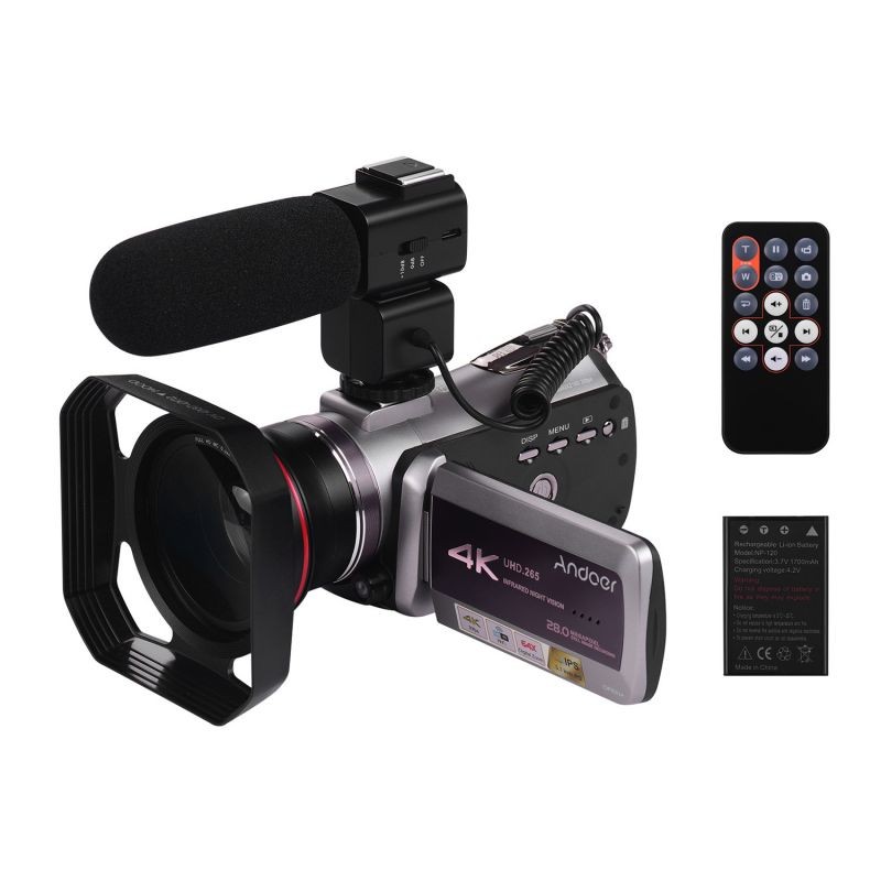 Andoer HDV-AZ50 Portable Real 4K 30FPS WiFi Digital Video Camera Camcorder 3.1 Inch IPS Touchscreen 64X Digital Zoom IR Night Vision Camcorder with Camera Battery 0.39X Super Wide Angle Lens CM-520