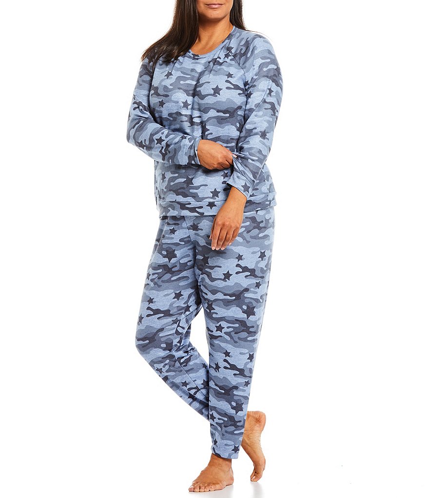 PJ Salvage Plus Starlight Camouflaged & Star Print Knit Drawstring Tie Coordinating Sleep Joggers