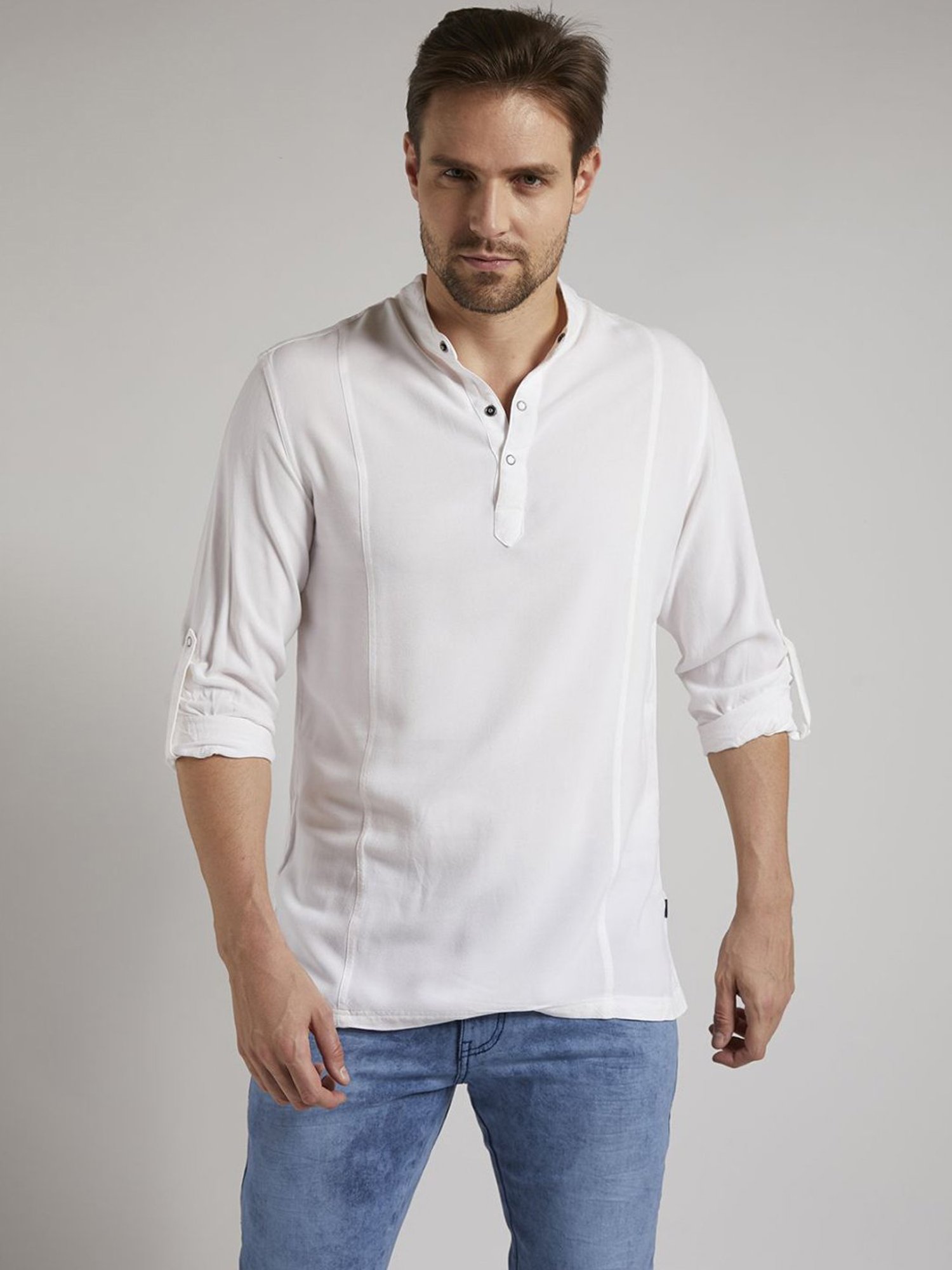 Identiti White Tapered Fit Short Kurta