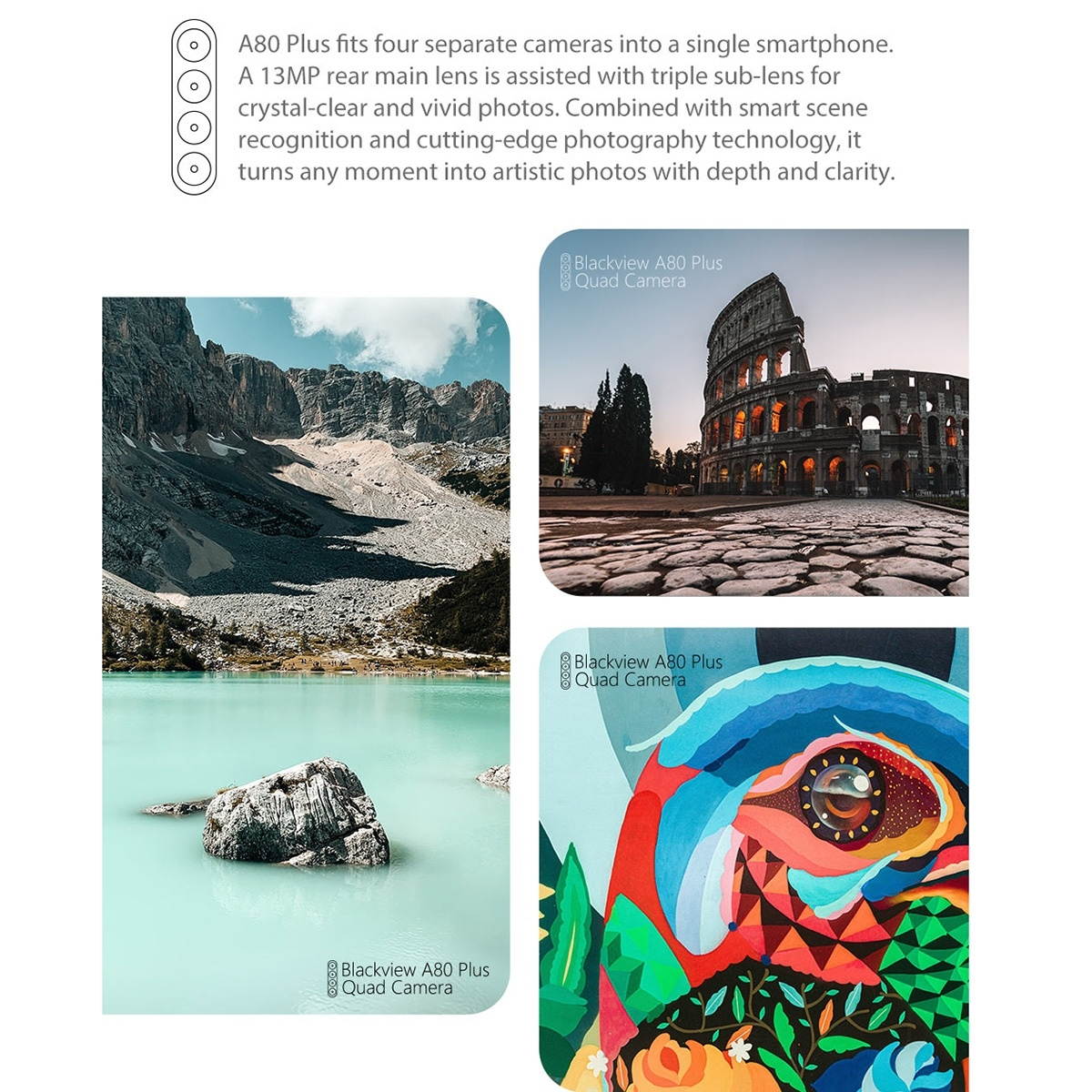 Unlocked Smartphone, Blackview A80 Plus, 4GB+64GB, Face ID & Fingerprint Identification, 4680mAh Battery, 6.49 inch Android 10.0 MTK6762V/WD Octa Core up to 1.8GHz, Network: 4G, Dual SIM, NF