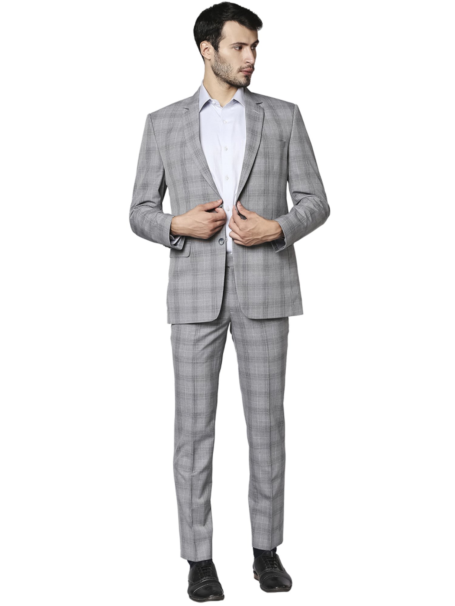 Park Avenue Grey  Super Slim Fit Checks  Two Piece Suits