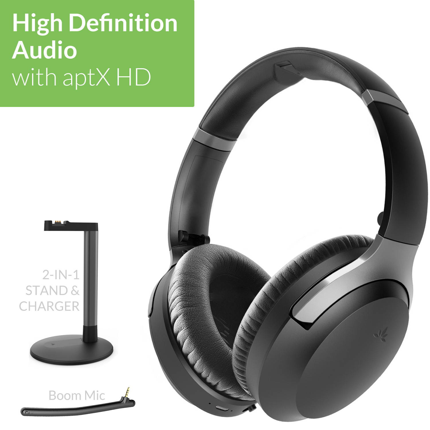 Avantree Aria Podio aptX-HD Bluetooth 5.0 Active Noise Cancelling Headphones   Wireless Over Ear Headset with Boom Microphone for PC Computer Conference Phone Calls   Low Latency for TV