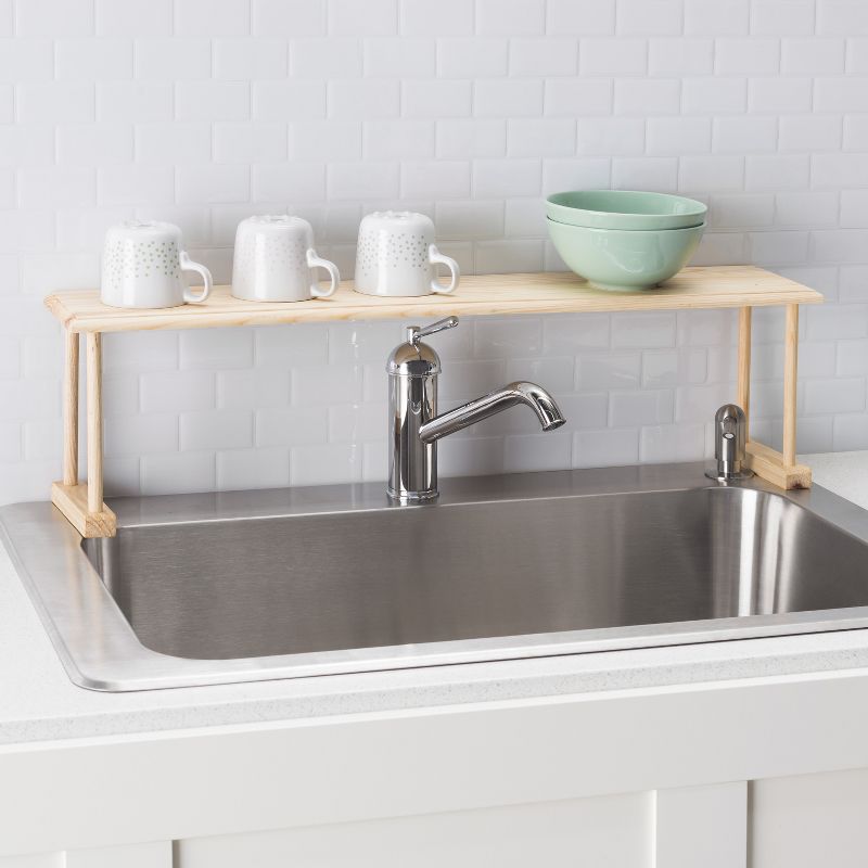 Home Basics Space-Saving Oak Wood Over the Sink Multi-Use Shelf