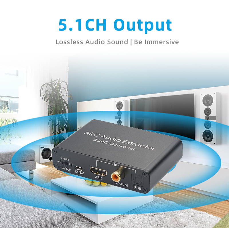HDMI ARC Audio Extractor Adapter DAC Converter,HDMI ARC Adapter DAC Converter Selector with Digital Optical Toslink Coaxial and Analog 3.5mm L/R Stereo Audio for HDTV Speaker Home Theater