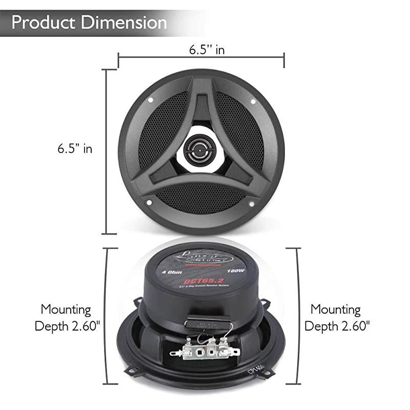 2-Way Universal Car Stereo Speakers - 180W Dual 6.5 Inch Universal OEM Quick Replacement Component Speakers Vehicle Door/Side Panel Mount Compatible, Pro Audio Car Speakers -  DCT65.2 (Pair)