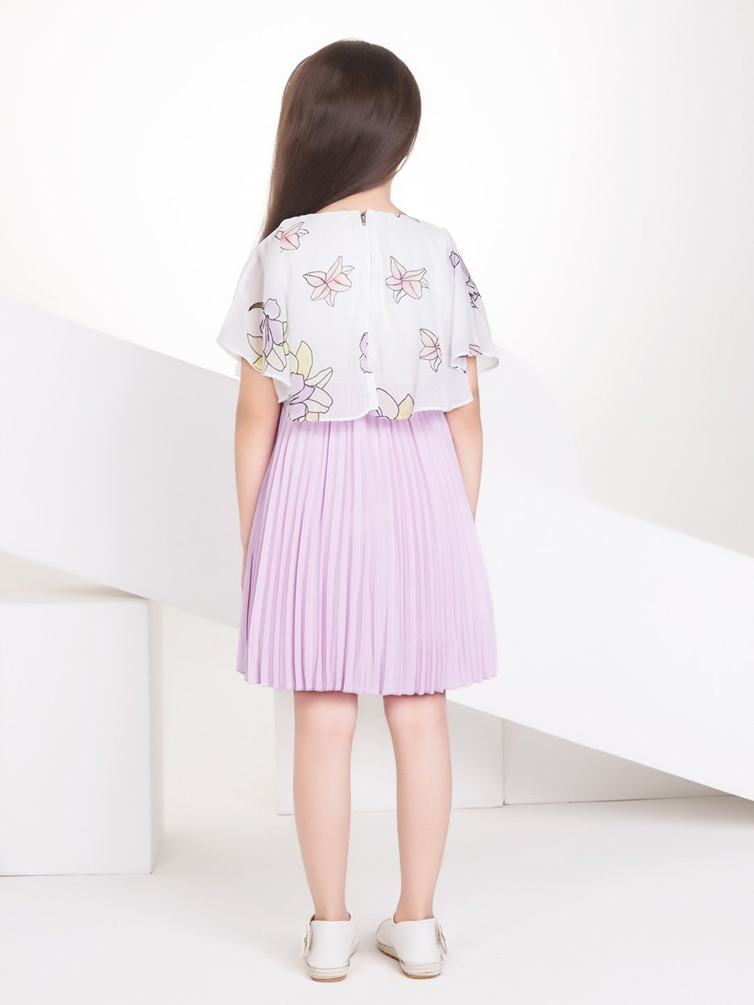 Peppermint Kids Purple & White Floral Print Dress