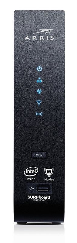 ARRIS SURFboard SBG7580AC 32x8 DOCSIS 3.0 Cable Modem / AC1750 Wi-Fi Router / McAfee Whole Home Internet Protection- Black