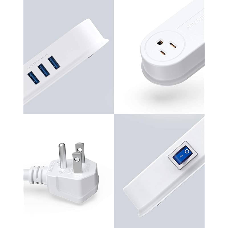 Travel USB Power Strip  3 USB Ports 2 Outlets Thin Portable Desktop Charger Station with Switch Control Adhesive Sticker5 Ft Extension Cord UltraCompact for Cruise Ships Bedside Office