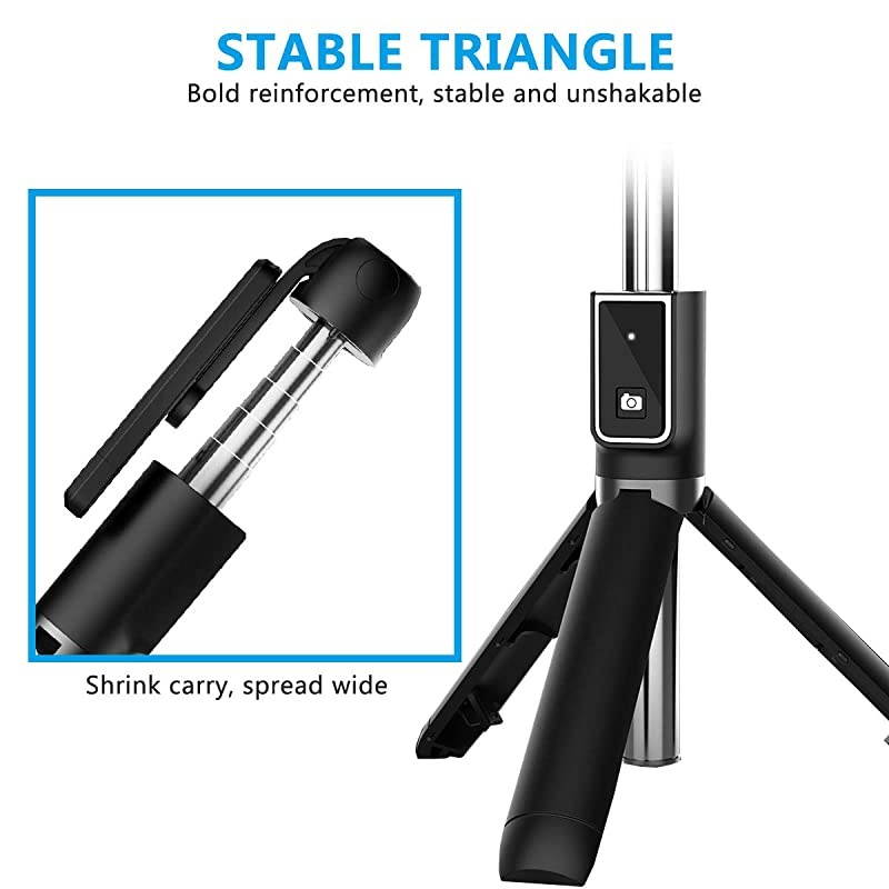 Stick Tripod Extendable Stick with Detachable Wireless Remote and Tripod Stand Stick for iPhone 1111 proX876s6Samsung Galaxy S10S9S8S7Note 98Huawei and More Black
