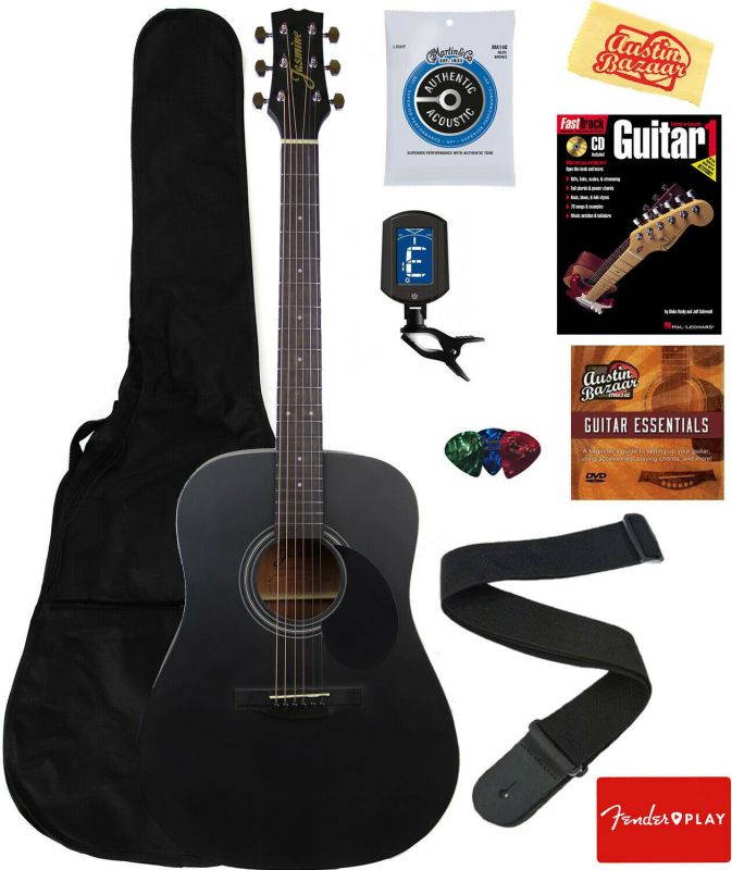 Jasmine S35 Dreadnought Acoustic Guitar - Matte Black w/ Gig Bag