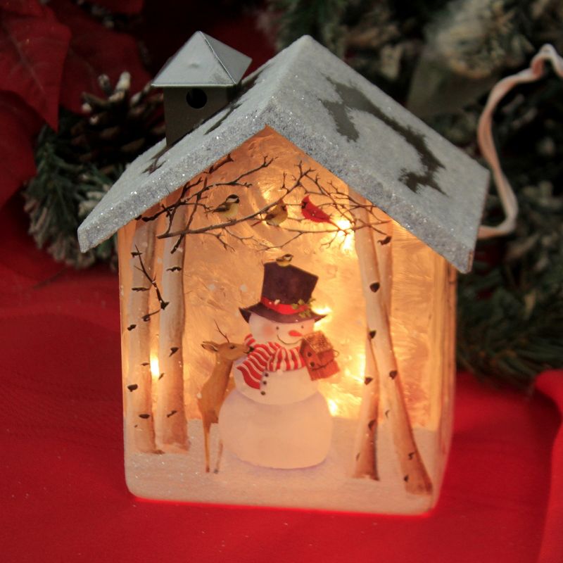 Stony Creek 6.5" Birch & Friends Sm Glass House Snowman Deer Bunny  -  Novelty Sculpture Lights