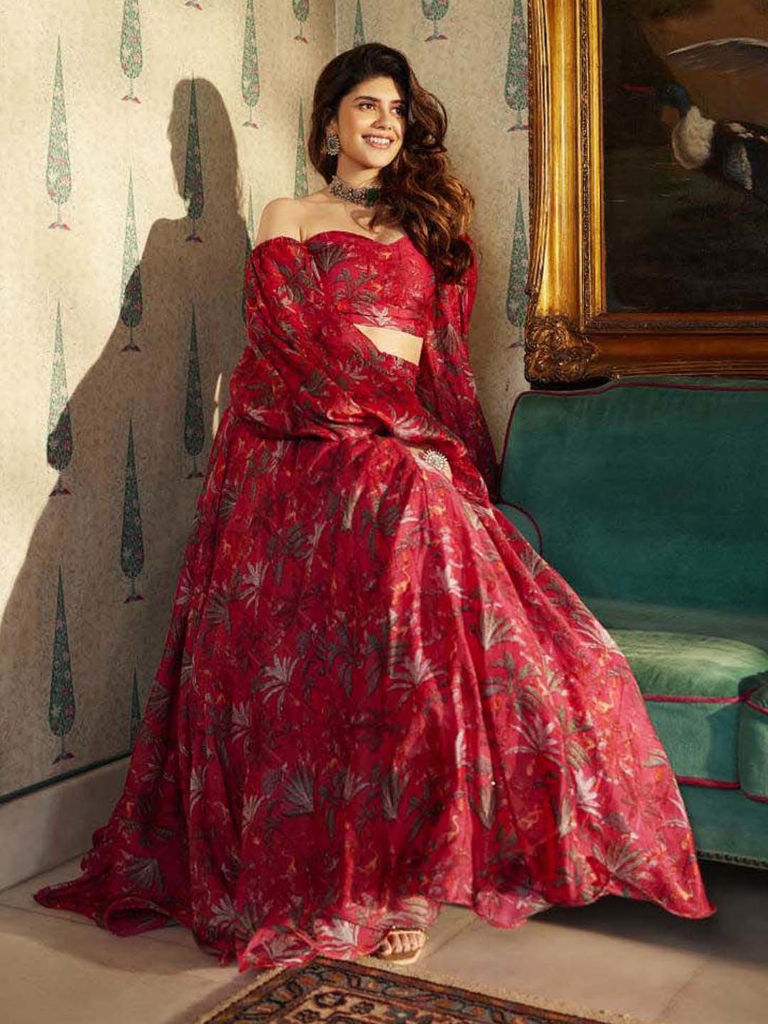 AACHHO Pink Floral Print Lehenga Choli Set With Dupatta