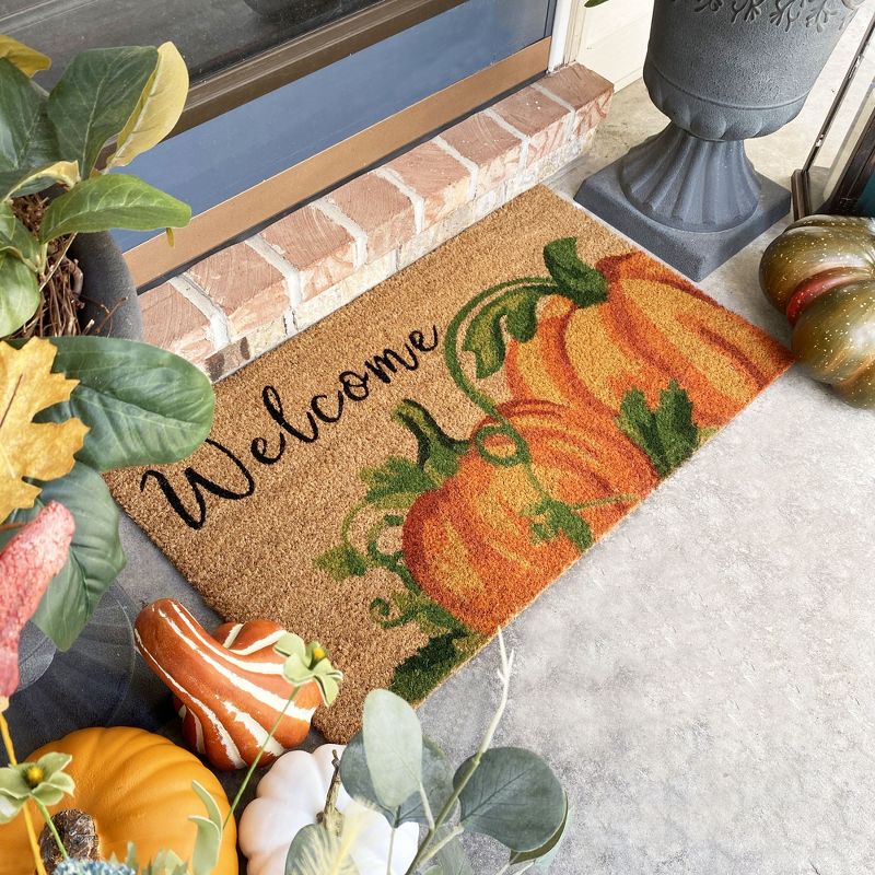 Farmhouse Living Welcome Pumpkin Coir Doormat - 18" x 30" - Natural - Elrene Home Fashions