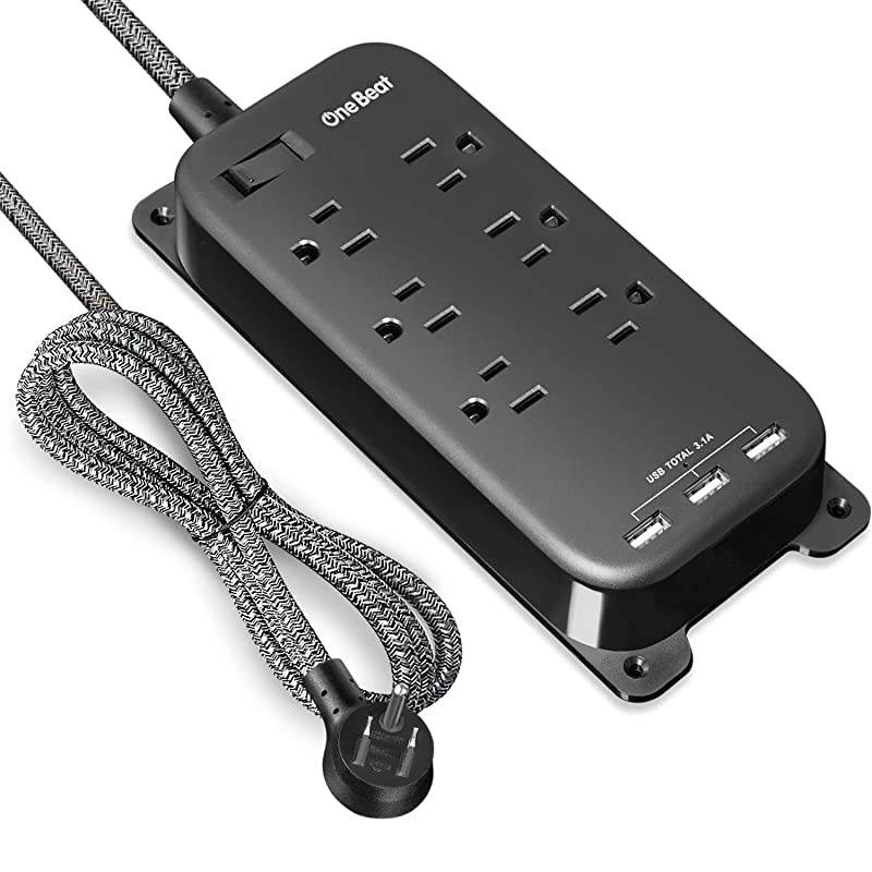 6 Outlets Power Strip with 3 USB (3.1A,15W),  Wall Mountable Power Strip Flat Plug with 6Ft Braided Extension Cord, Overload Protection for Travel Desk Office Home Cruise Ship