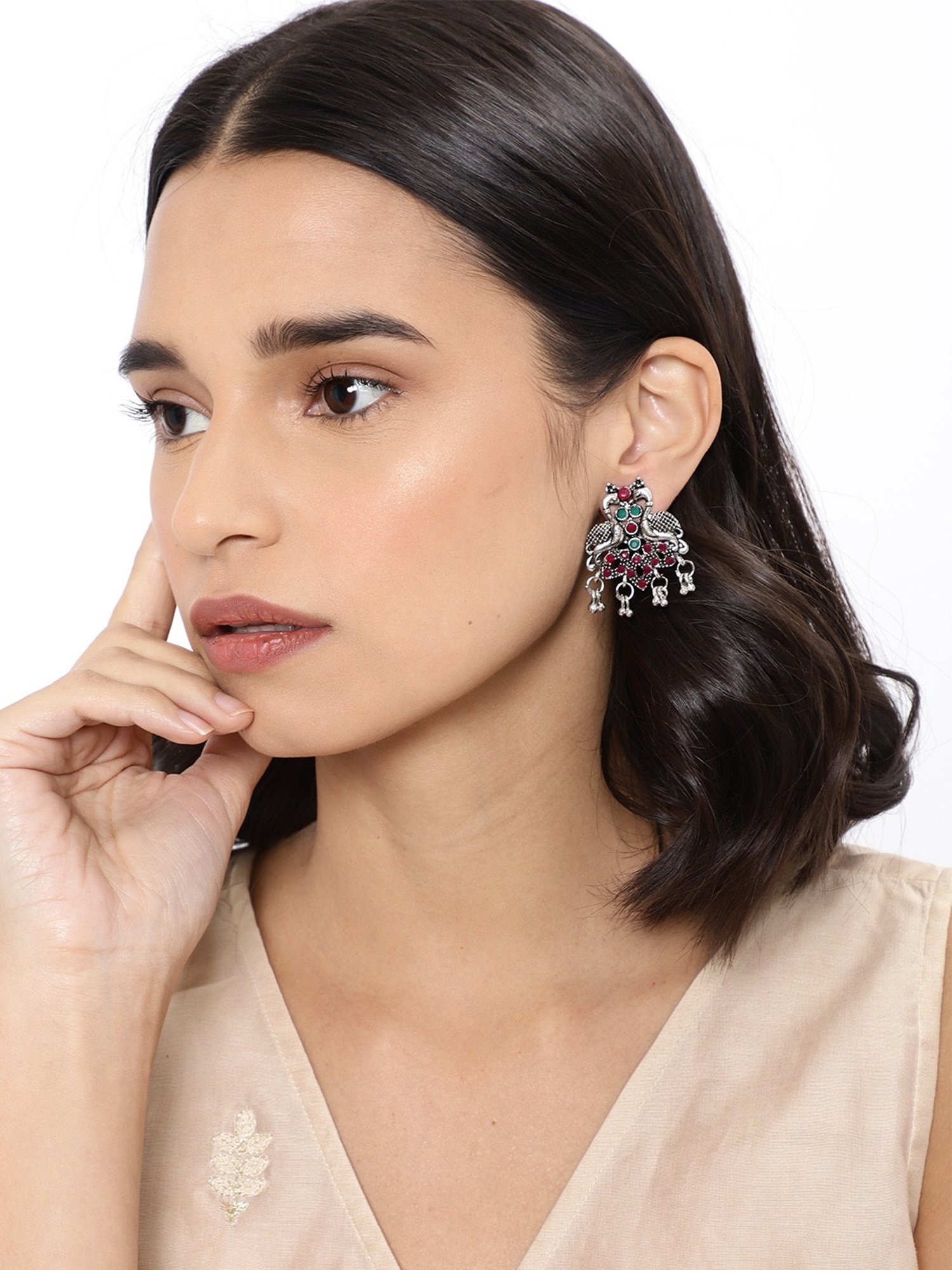 Fida GrePink Stone ded Peacock Pink and Green Dangler