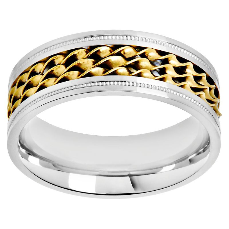 Men's Crucible Stainless Steel Two-Toned Triple Twisted Rope Inlay Milgrain - Silver/Gold (9)