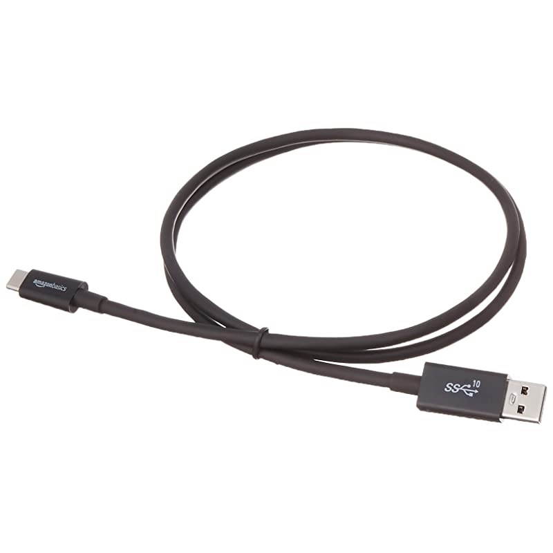 Basics USB Type-C to USB-A Male 3.1 Gen2 Adapter Charger Cable - 3 Feet (0.9 Meters) - Black