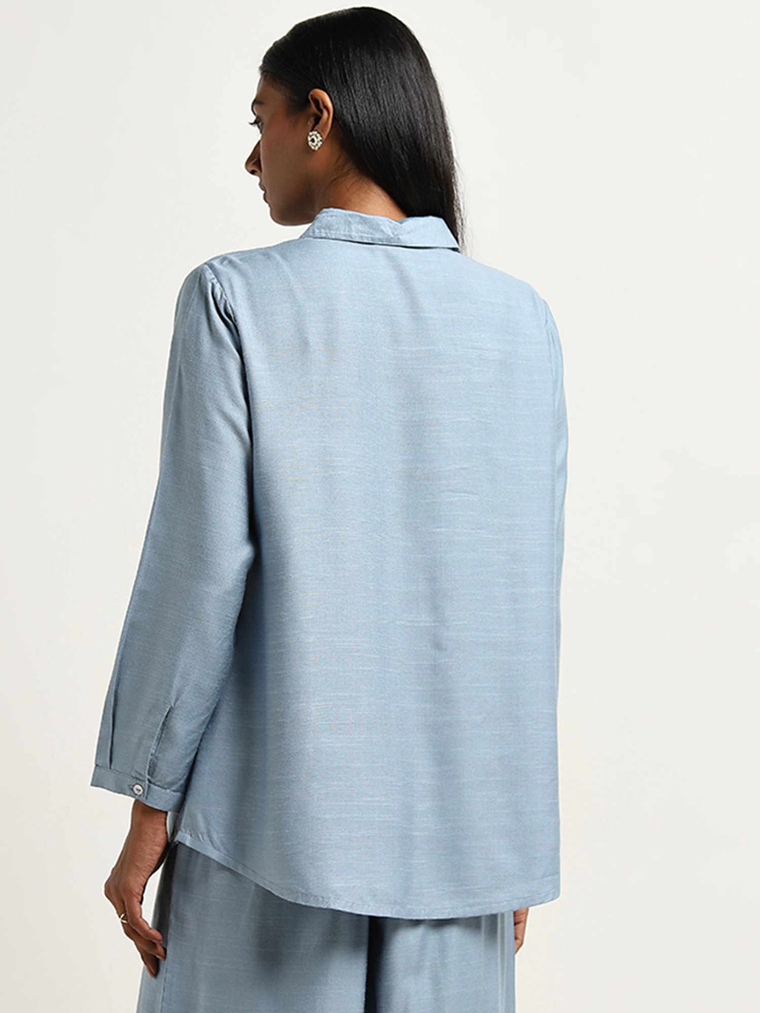 Zuba by Westside Dusty Blue Flower Design Straight Tunic