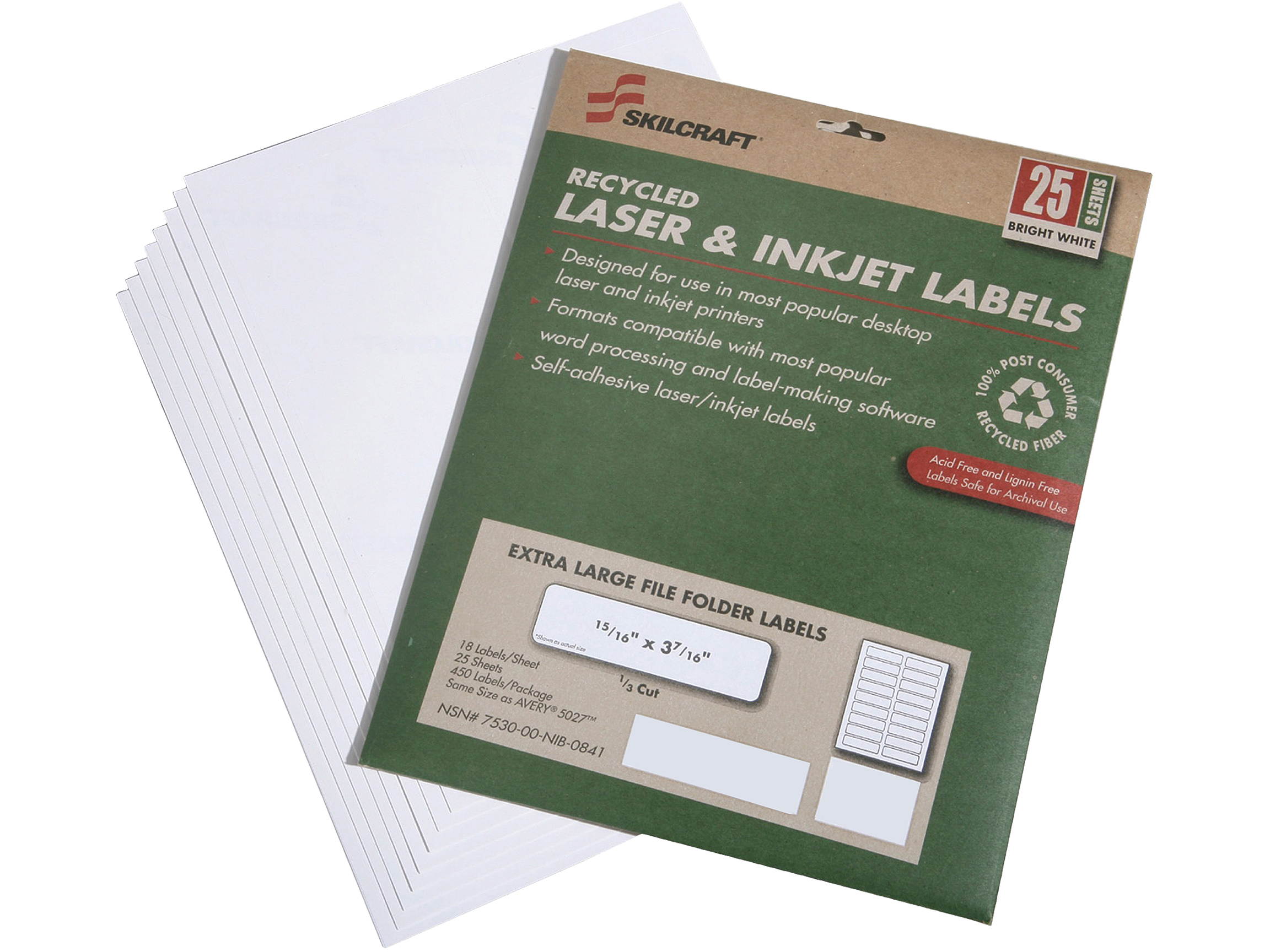 SKILCRAFT Recycled XL Laser/Inkjet Labels