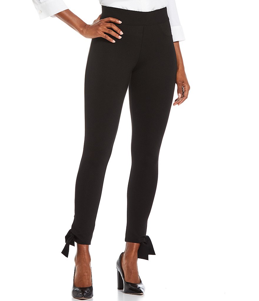 Slim Factor by Investments Solid Ponte Classic Waist Ankle with Tie Knot Hem Leggings