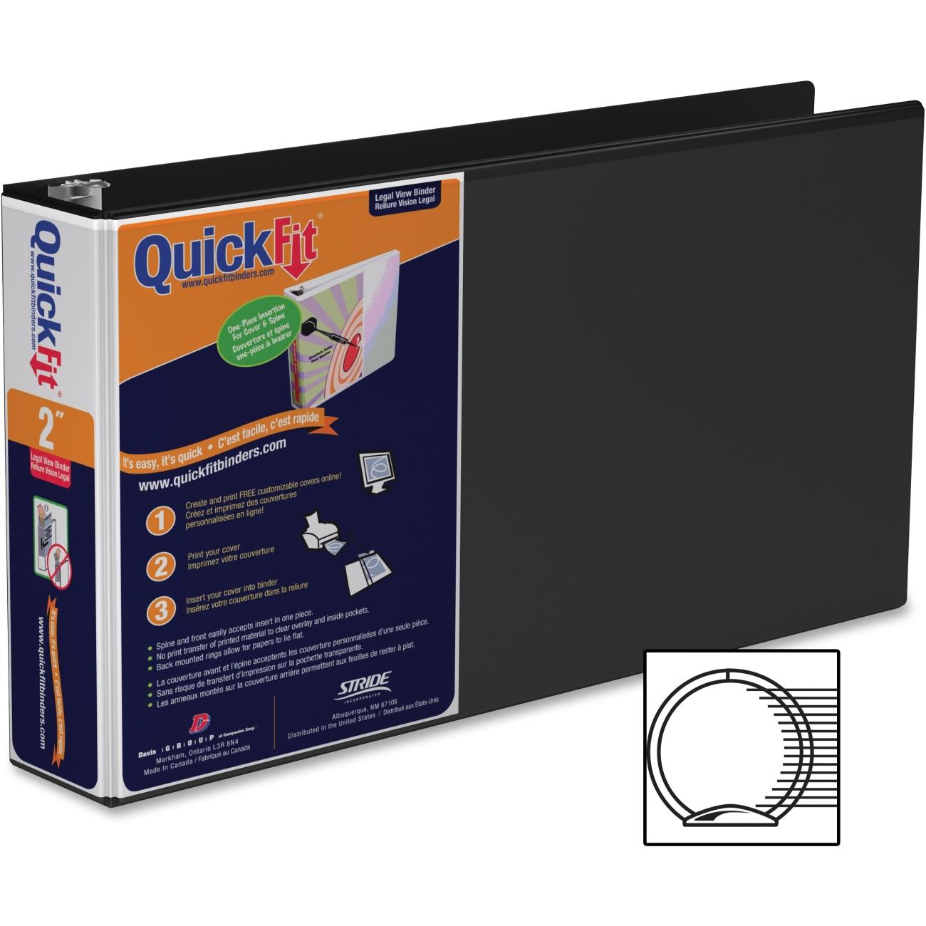 Davis 95031L QuickFit 9500 Deluxe View Binder, 8.50" Width x 14" Length Sheet Size - 400 Sheet Capacity - 2 Pockets - Black - 1 Each