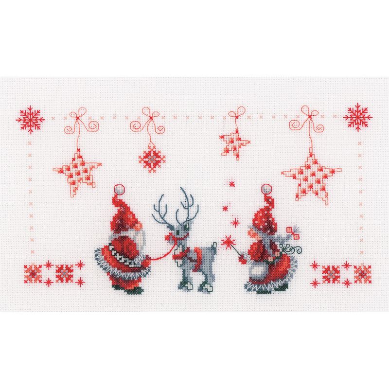 Vervaco Counted Cross Stitch Kit 11"X6.75"-Christmas Elves On Aida (14 Count)