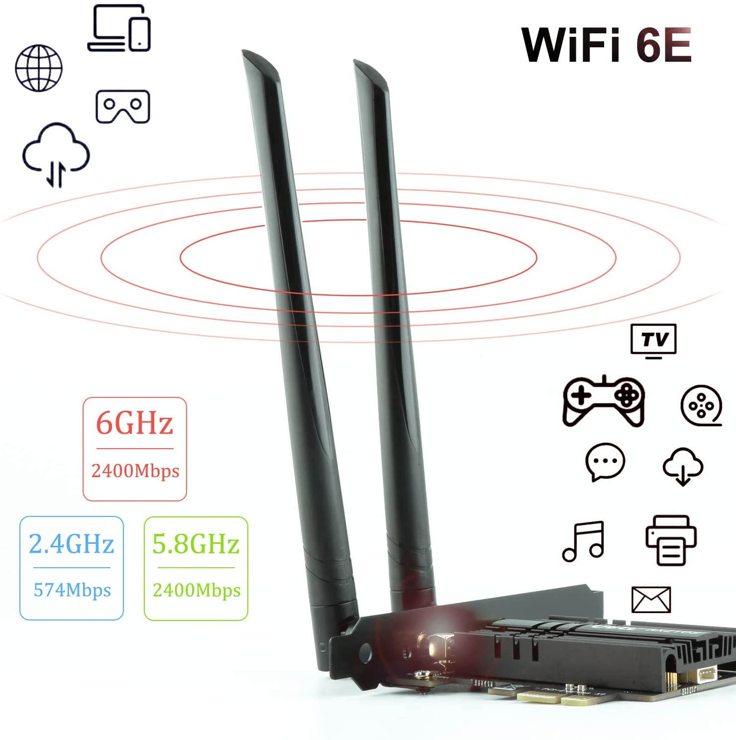 WiFi 6E Supports 6GHz 7th Generation PCIe WiFi Card, Up to 5400Mbps, Bluetooth 5.2, AX210 Wireless WLAN Adapter with MU-MIMO,OFDMA,Ultra-Low Latency, Supports Windows 10 (64bit) only