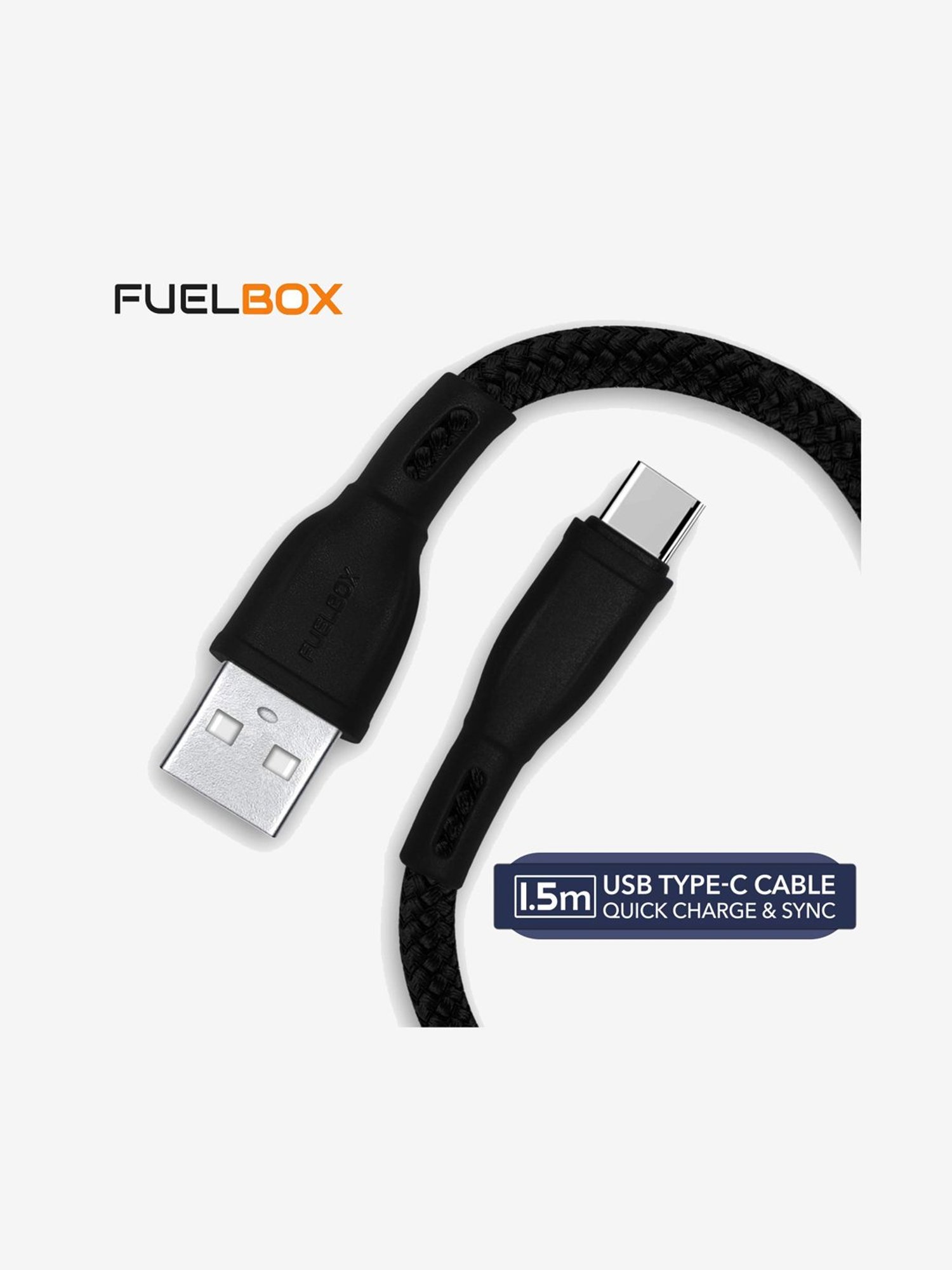 Fuelbox Nylon Extra Tough Tested Braided Cable With Ultra Flexible 1.5M (Black)