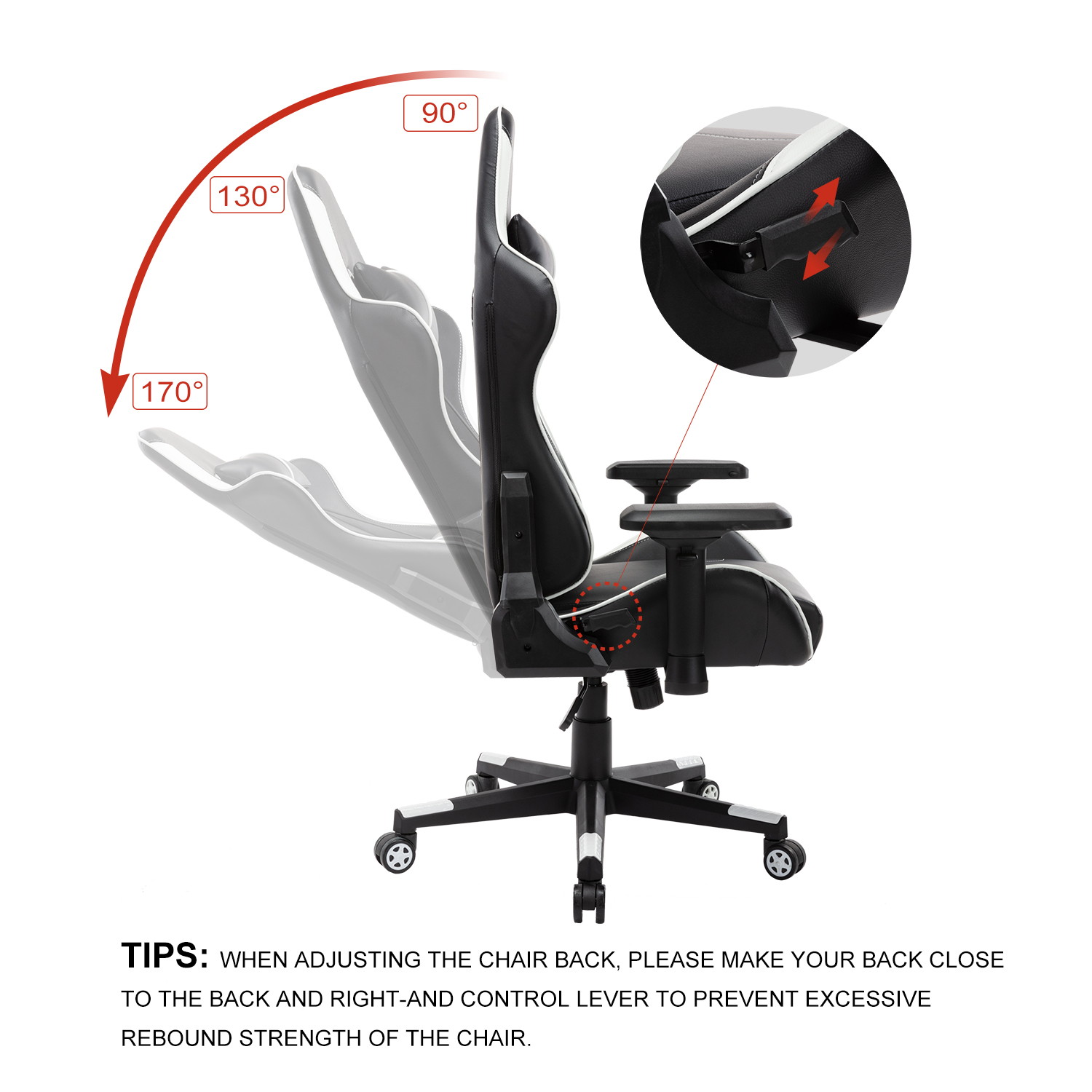 Gaming Chair Ergonomic PU Leather Office Chair High Back Computer Chair Adjustable Back Desk Chair with Adjustable Armrests Headrest and Lumbar Support