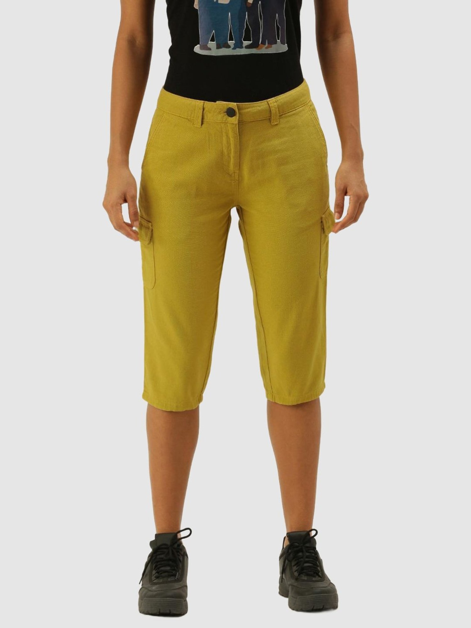 IVOC Mustard Cotton Mid Rise Capris