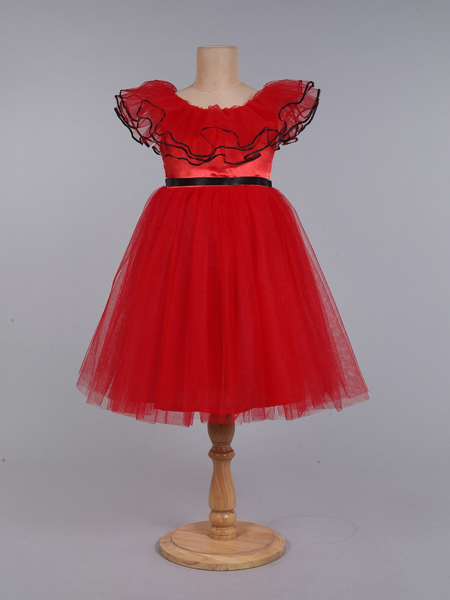 Many Frocks Kids Red Solid Gown