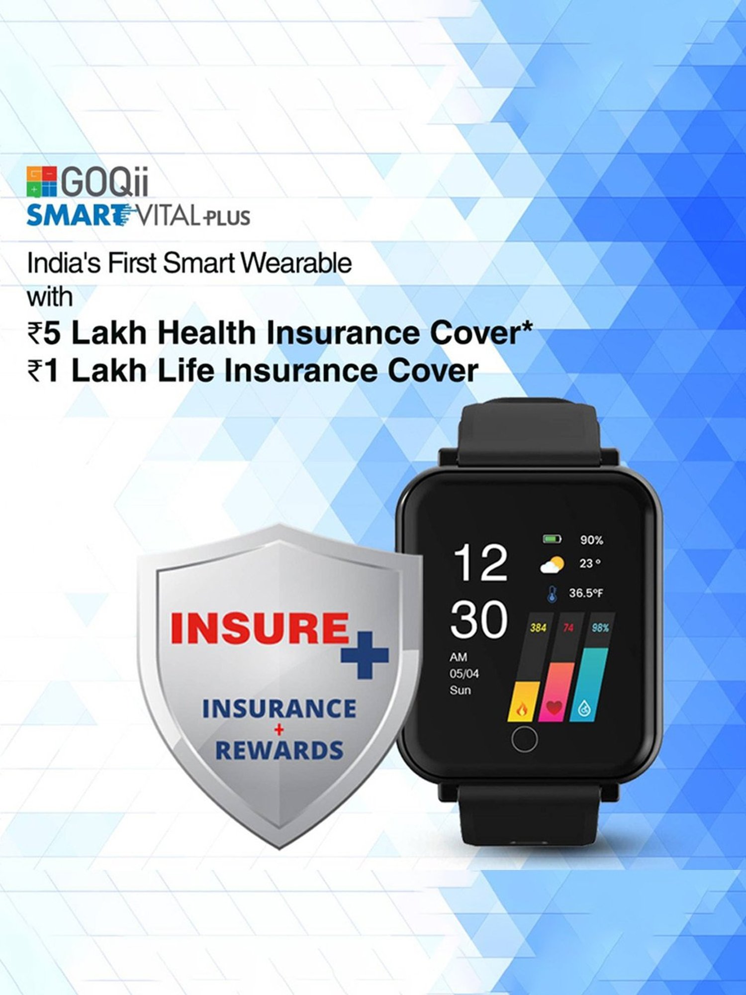 GOQii Smart Vital Plus 5 Lakh Health & 1 Lakh Life Insurance Covered Smartwatch (Black Strap)