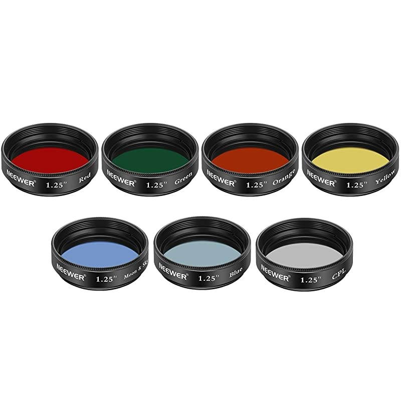 125 inches Telescope Moon Filter CPL Filter 5 Color Filters SetRed Orange Yellow Green Blue Eyepieces Filters for Enhancing Definition and Resolution in Lunar Planetary Observation