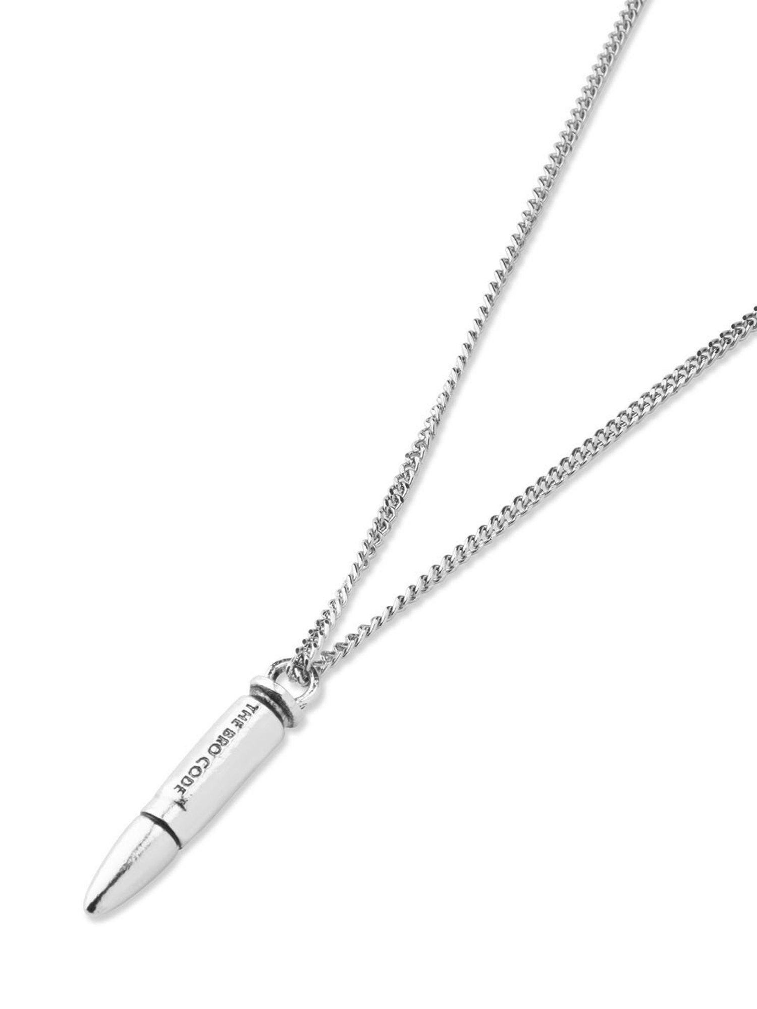 The Bro Code Engraved Silver-Plated Bullet Pendant Necklace for Men